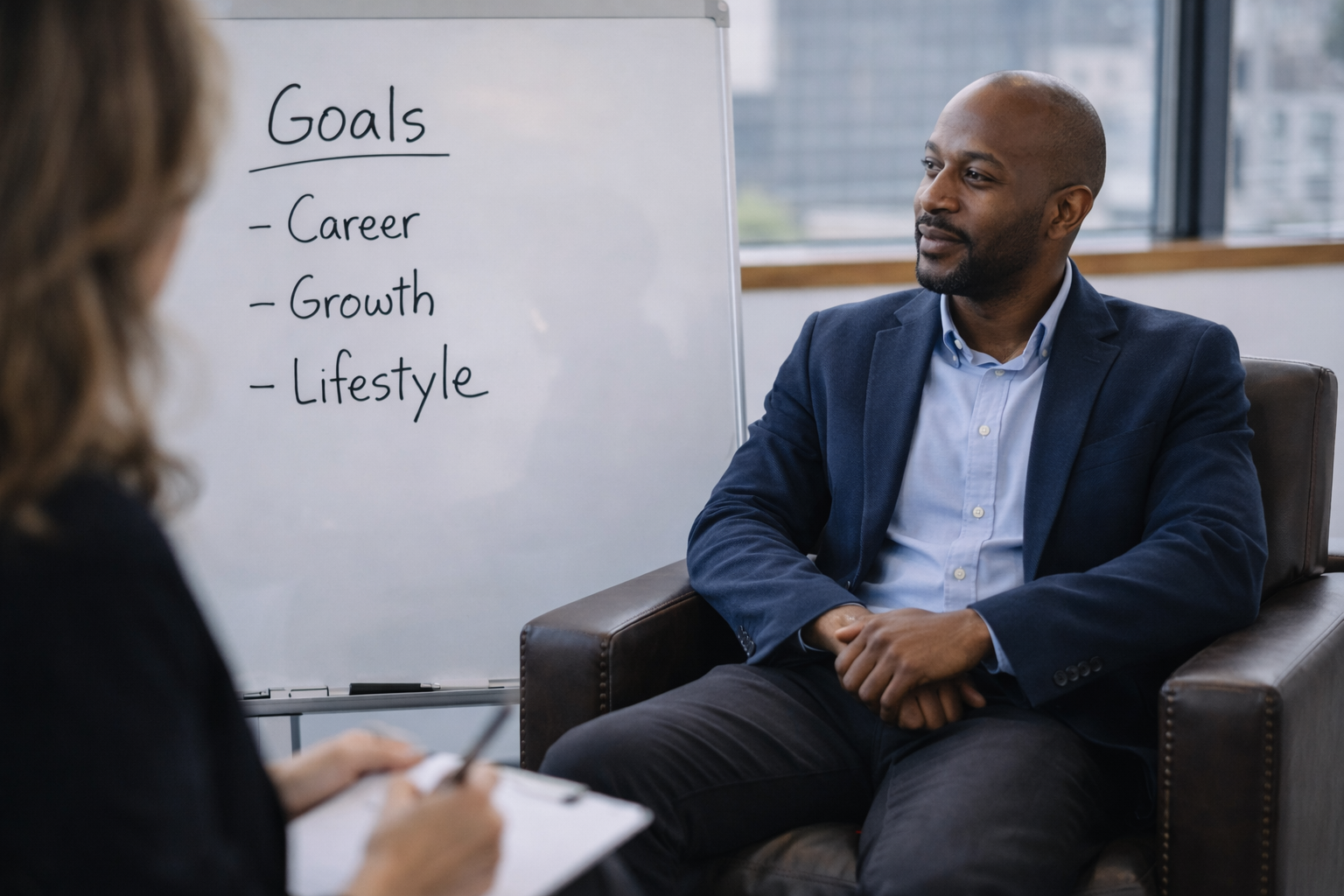 man in life coaching session
